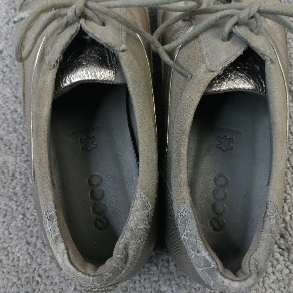 Ecco Touch Sneakers Womens Size 38 EU Shoes Brown Taupe Leather Lace Up Low Top